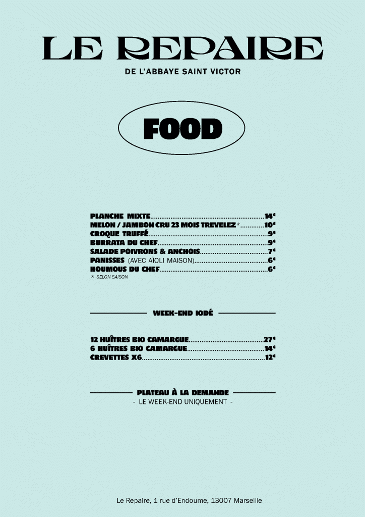 carte menu Repaire food été 2026