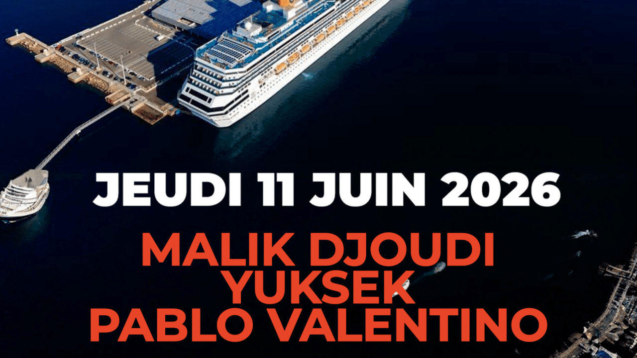Malek Djoudi Yuksek Pablo Valentino Transfert en bateau avec verre d'accueil -> À la Digue du Large MPCT - Marseille Provence Cruise Terminal