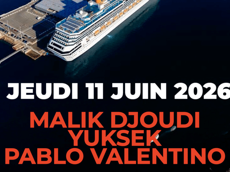 Malek Djoudi Yuksek Pablo Valentino Transfert en bateau avec verre d'accueil -> À la Digue du Large MPCT - Marseille Provence Cruise Terminal